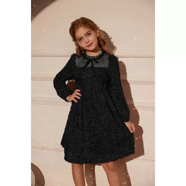 GRACE KARIN Girls Long Sleeve Dress Mesh ALine Casual Crewneck Dresses 512YBlack