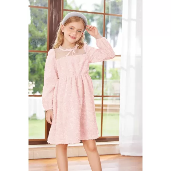 GRACE KARIN Girls Long Sleeve Dress Mesh ALine Casual Crewneck Dresses 512YLight Pink