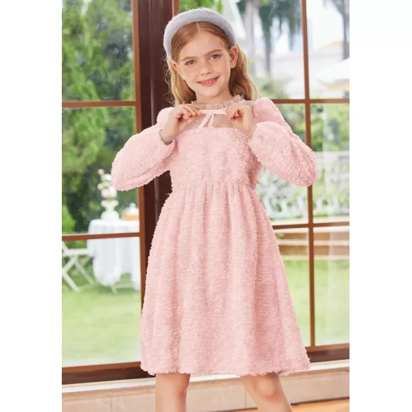 GRACE KARIN Girls Long Sleeve Dress Mesh ALine Casual Crewneck Dresses 512YLight Pink