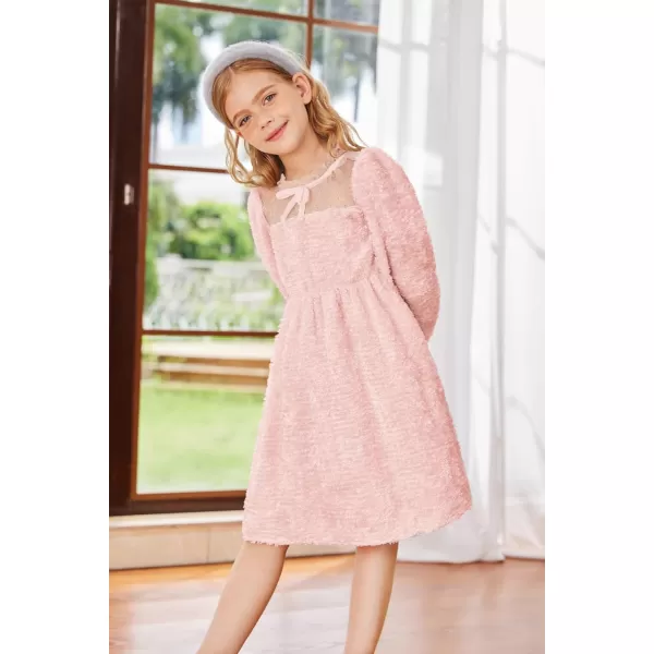 GRACE KARIN Girls Long Sleeve Dress Mesh ALine Casual Crewneck Dresses 512YLight Pink