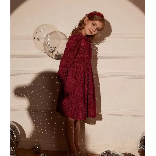 GRACE KARIN Girls Long Sleeve Dress Mesh ALine Casual Crewneck Dresses 512YWine Red