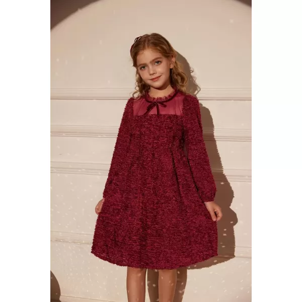 GRACE KARIN Girls Long Sleeve Dress Mesh ALine Casual Crewneck Dresses 512YWine Red