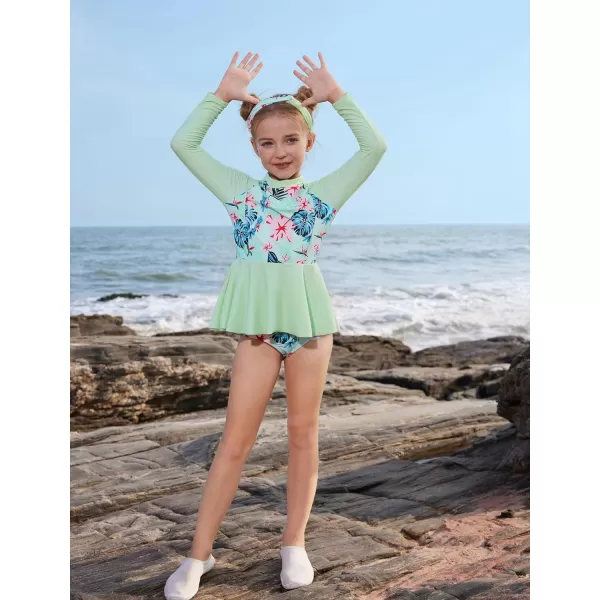 GRACE KARIN Girls Long Sleeve Swimsuit Mermaid Bathing Suit Rash Guard Swimwear 4 Piece Size 512Greenfloral