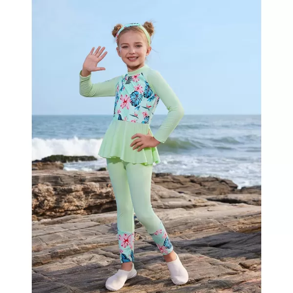 GRACE KARIN Girls Long Sleeve Swimsuit Mermaid Bathing Suit Rash Guard Swimwear 4 Piece Size 512Greenfloral