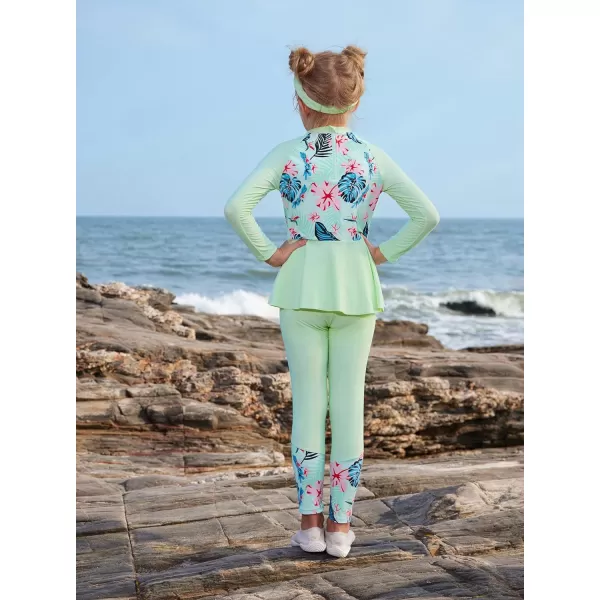 GRACE KARIN Girls Long Sleeve Swimsuit Mermaid Bathing Suit Rash Guard Swimwear 4 Piece Size 512Greenfloral