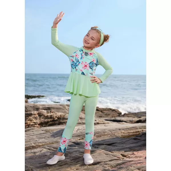 GRACE KARIN Girls Long Sleeve Swimsuit Mermaid Bathing Suit Rash Guard Swimwear 4 Piece Size 512Greenfloral