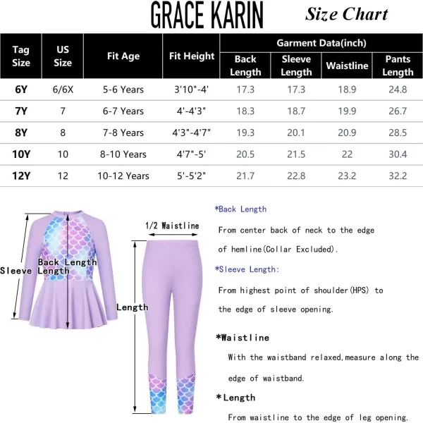 GRACE KARIN Girls Long Sleeve Swimsuit Mermaid Bathing Suit Rash Guard Swimwear 4 Piece Size 512Greenfloral