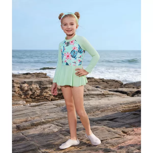 GRACE KARIN Girls Long Sleeve Swimsuit Mermaid Bathing Suit Rash Guard Swimwear 4 Piece Size 512Greenfloral