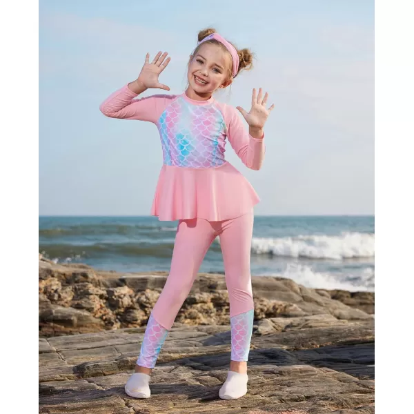 GRACE KARIN Girls Long Sleeve Swimsuit Mermaid Bathing Suit Rash Guard Swimwear 4 Piece Size 512Pinkmermaid