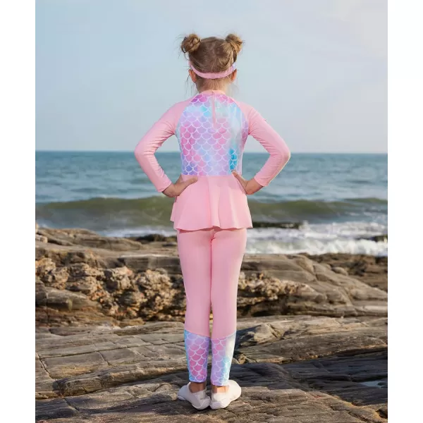 GRACE KARIN Girls Long Sleeve Swimsuit Mermaid Bathing Suit Rash Guard Swimwear 4 Piece Size 512Pinkmermaid