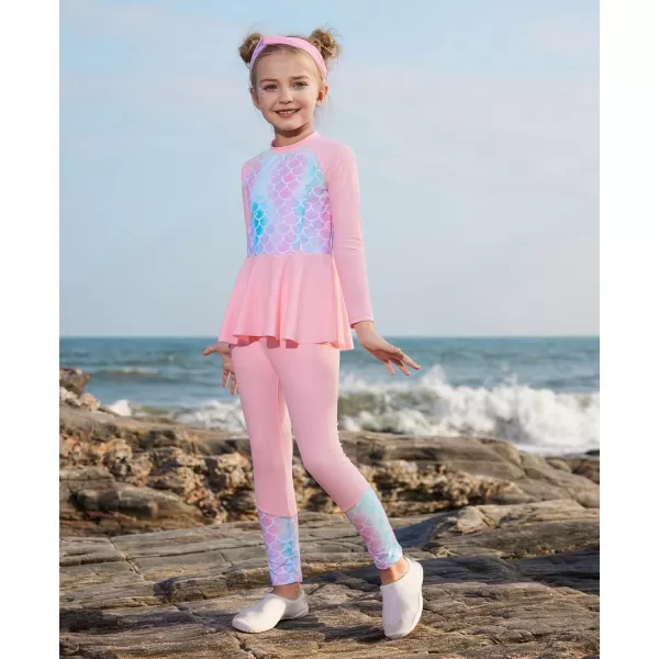 GRACE KARIN Girls Long Sleeve Swimsuit Mermaid Bathing Suit Rash Guard Swimwear 4 Piece Size 512Pinkmermaid