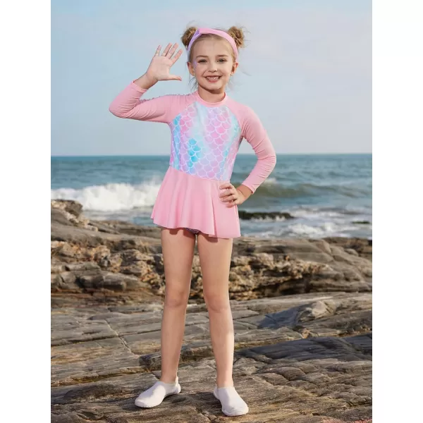 GRACE KARIN Girls Long Sleeve Swimsuit Mermaid Bathing Suit Rash Guard Swimwear 4 Piece Size 512Pinkmermaid