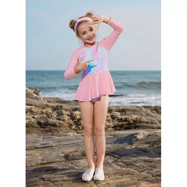 GRACE KARIN Girls Long Sleeve Swimsuit Mermaid Bathing Suit Rash Guard Swimwear 4 Piece Size 512Pinkmermaid