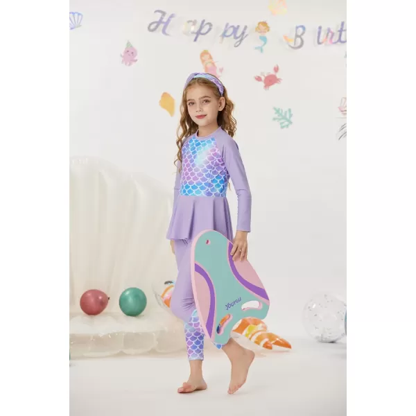 GRACE KARIN Girls Long Sleeve Swimsuit Mermaid Bathing Suit Rash Guard Swimwear 4 Piece Size 512Purplemermaid