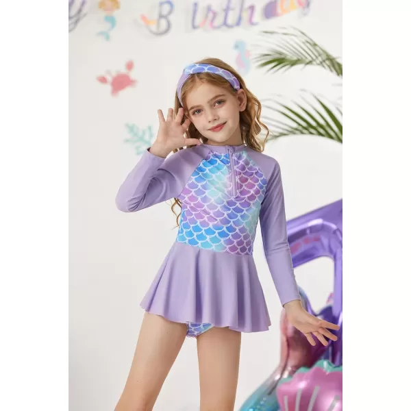 GRACE KARIN Girls Long Sleeve Swimsuit Mermaid Bathing Suit Rash Guard Swimwear 4 Piece Size 512Purplemermaid