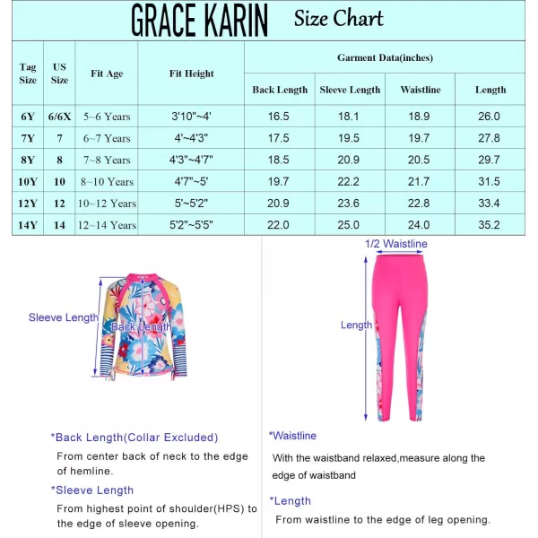 GRACE KARIN Girls Long Sleeve Swimsuit Two Piece Rashguard Floral Swimwear 612YNavy