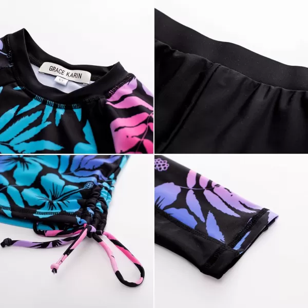 GRACE KARIN Girls Long Sleeve Swimsuit Two Piece Rashguard Floral Swimwear 614YColor Gradient