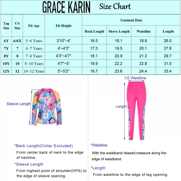 GRACE KARIN Girls Long Sleeve Swimsuit Two Piece Rashguard Floral Swimwear 614YColor Gradient