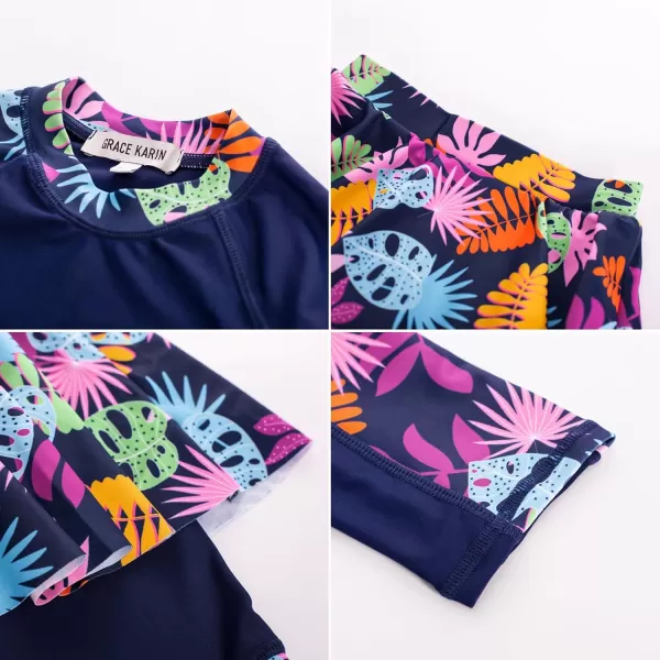 GRACE KARIN Girls Long Sleeve Swimsuit Two Piece Rashguard Floral Swimwear 614YColorful Leaves