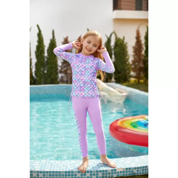 GRACE KARIN Girls Long Sleeve Swimsuit Two Piece Rashguard Floral Swimwear 614YMermaid