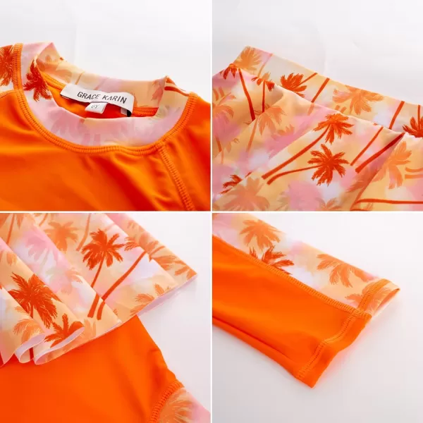 GRACE KARIN Girls Long Sleeve Swimsuit Two Piece Rashguard Floral Swimwear 614YOrange