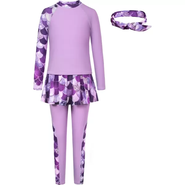 GRACE KARIN Girls Long Sleeve Swimsuit Two Piece Rashguard Floral Swimwear 614YPurple Mermaid