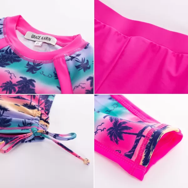 GRACE KARIN Girls Long Sleeve Swimsuit Two Piece Rashguard Floral Swimwear 614YRainbow Coconut Tree