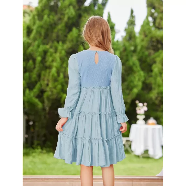 GRACE KARIN Girls Long Sleeves Dress Crew Neck Tiered A Line Dresses Size 512Light Blue