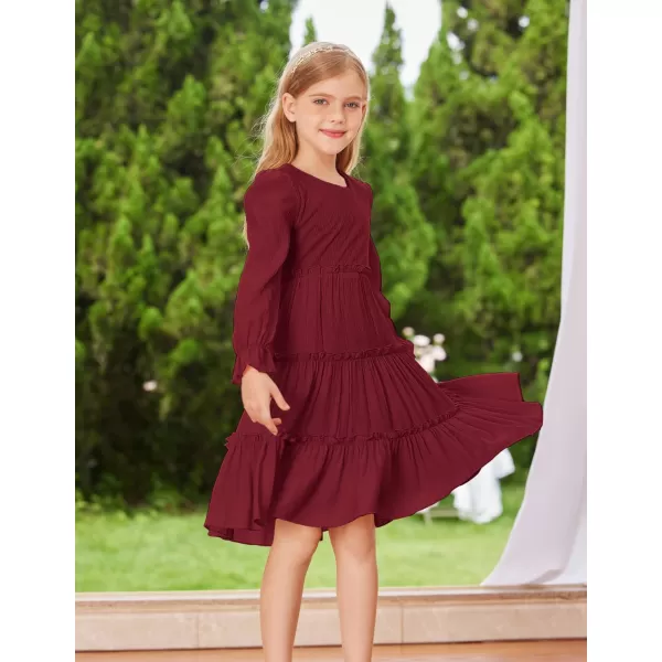 GRACE KARIN Girls Long Sleeves Dress Crew Neck Tiered A Line Dresses Size 512Red