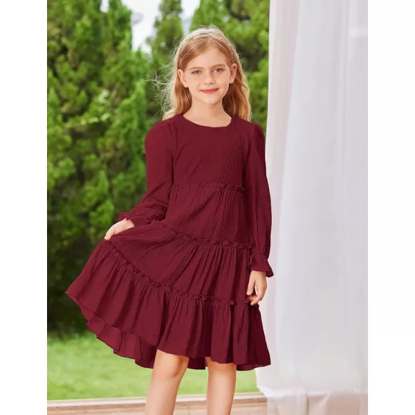 GRACE KARIN Girls Long Sleeves Dress Crew Neck Tiered A Line Dresses Size 512Red