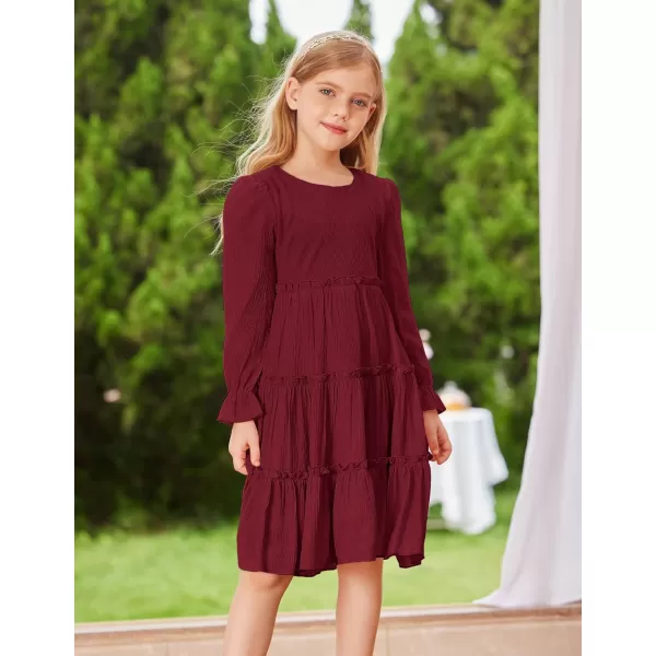 GRACE KARIN Girls Long Sleeves Dress Crew Neck Tiered A Line Dresses Size 512Red