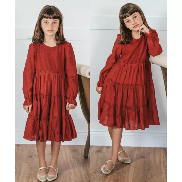 GRACE KARIN Girls Long Sleeves Dress Crew Neck Tiered A Line Dresses Size 512Red