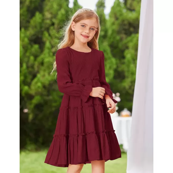 GRACE KARIN Girls Long Sleeves Dress Crew Neck Tiered A Line Dresses Size 512Red