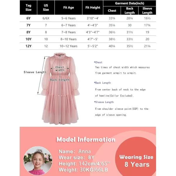 GRACE KARIN Girls Mesh Long Sleeve Dress Flared High Waist Party Dresses 512YPink