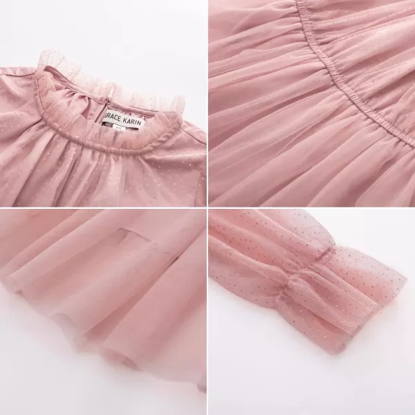 GRACE KARIN Girls Mesh Long Sleeve Dress Flared High Waist Party Dresses 512YPink