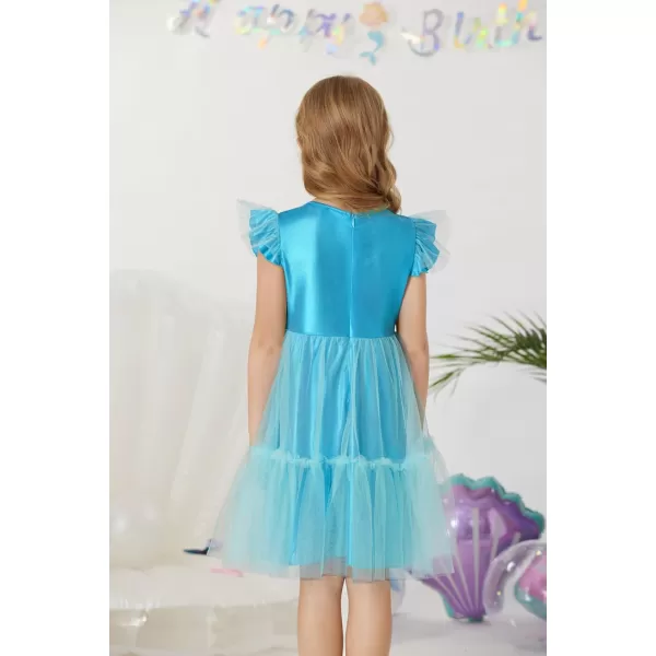 GRACE KARIN Girls Metallic Dress Double Ruffle Sleeve Party Shiny Sparkle Mesh Dress Size 512Blue