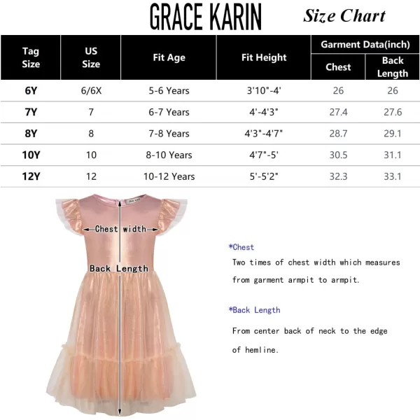 GRACE KARIN Girls Metallic Dress Double Ruffle Sleeve Party Shiny Sparkle Mesh Dress Size 512Champagne