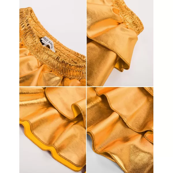 GRACE KARIN Girls Metallic Skirt 3Layer Ruffle Skirt for Girls 514YBright Gold