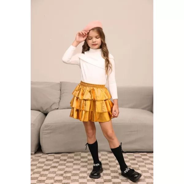 GRACE KARIN Girls Metallic Skirt 3Layer Ruffle Skirt for Girls 514YBright Gold