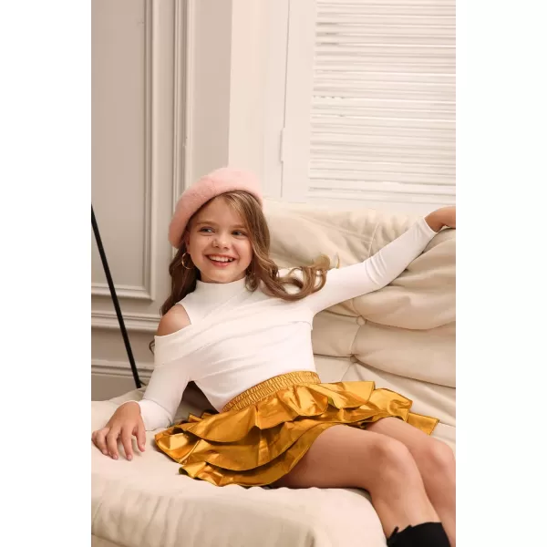 GRACE KARIN Girls Metallic Skirt 3Layer Ruffle Skirt for Girls 514YBright Gold