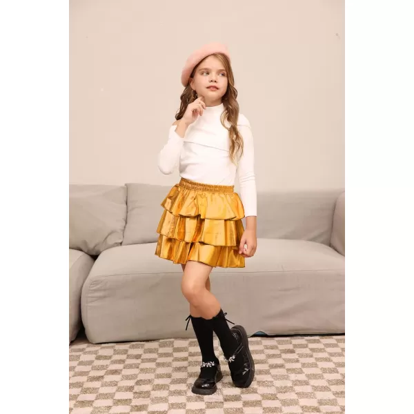 GRACE KARIN Girls Metallic Skirt 3Layer Ruffle Skirt for Girls 514YBright Gold