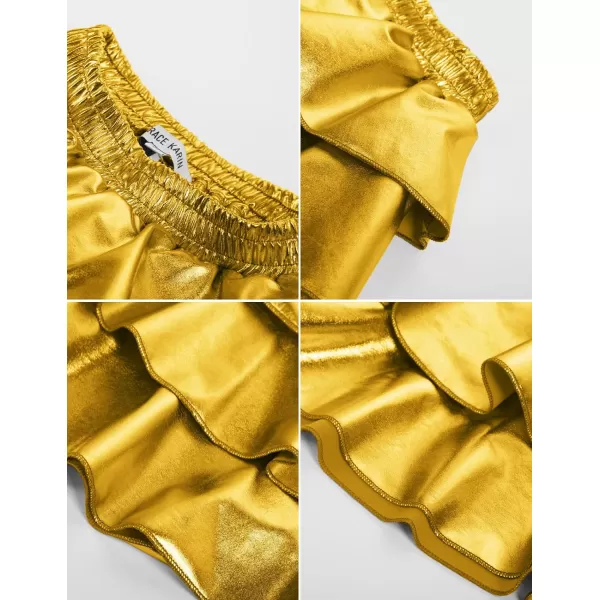 GRACE KARIN Girls Metallic Skirt 3Layer Ruffle Skirt for Girls 514YGold