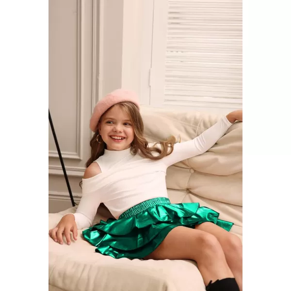 GRACE KARIN Girls Metallic Skirt 3Layer Ruffle Skirt for Girls 514YGreen