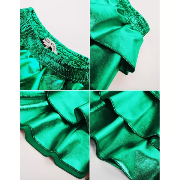 GRACE KARIN Girls Metallic Skirt 3Layer Ruffle Skirt for Girls 514YGreen