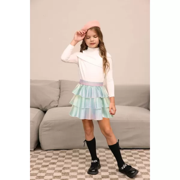 GRACE KARIN Girls Metallic Skirt 3Layer Ruffle Skirt for Girls 514YIridescent