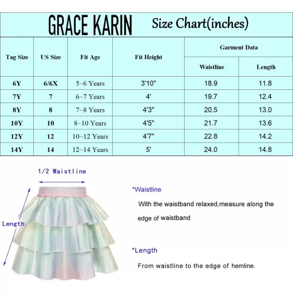 GRACE KARIN Girls Metallic Skirt 3Layer Ruffle Skirt for Girls 514YIridescent