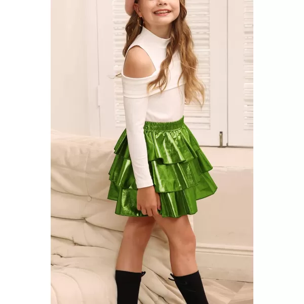 GRACE KARIN Girls Metallic Skirt 3Layer Ruffle Skirt for Girls 514YMint Green