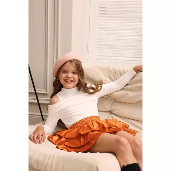 GRACE KARIN Girls Metallic Skirt 3Layer Ruffle Skirt for Girls 514YPumpkin Color