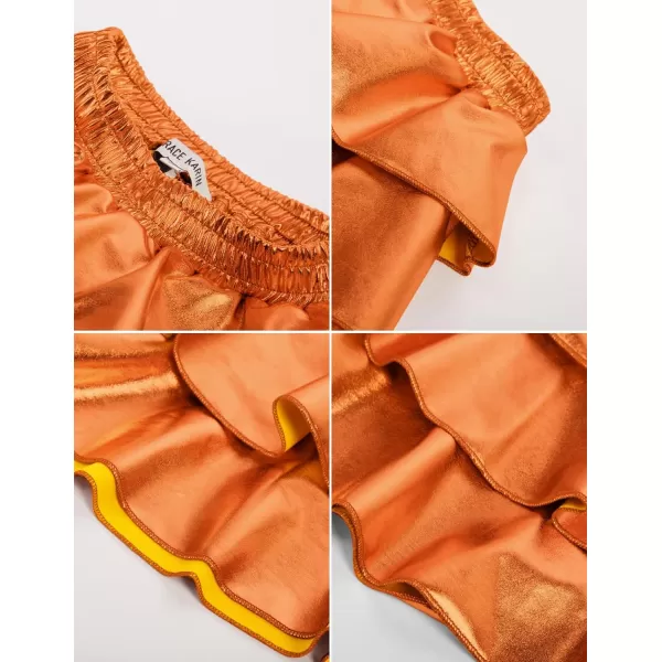 GRACE KARIN Girls Metallic Skirt 3Layer Ruffle Skirt for Girls 514YPumpkin Color