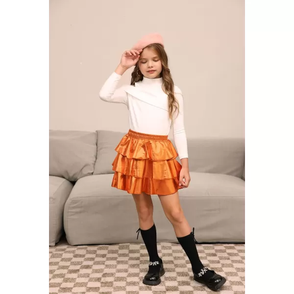 GRACE KARIN Girls Metallic Skirt 3Layer Ruffle Skirt for Girls 514YPumpkin Color